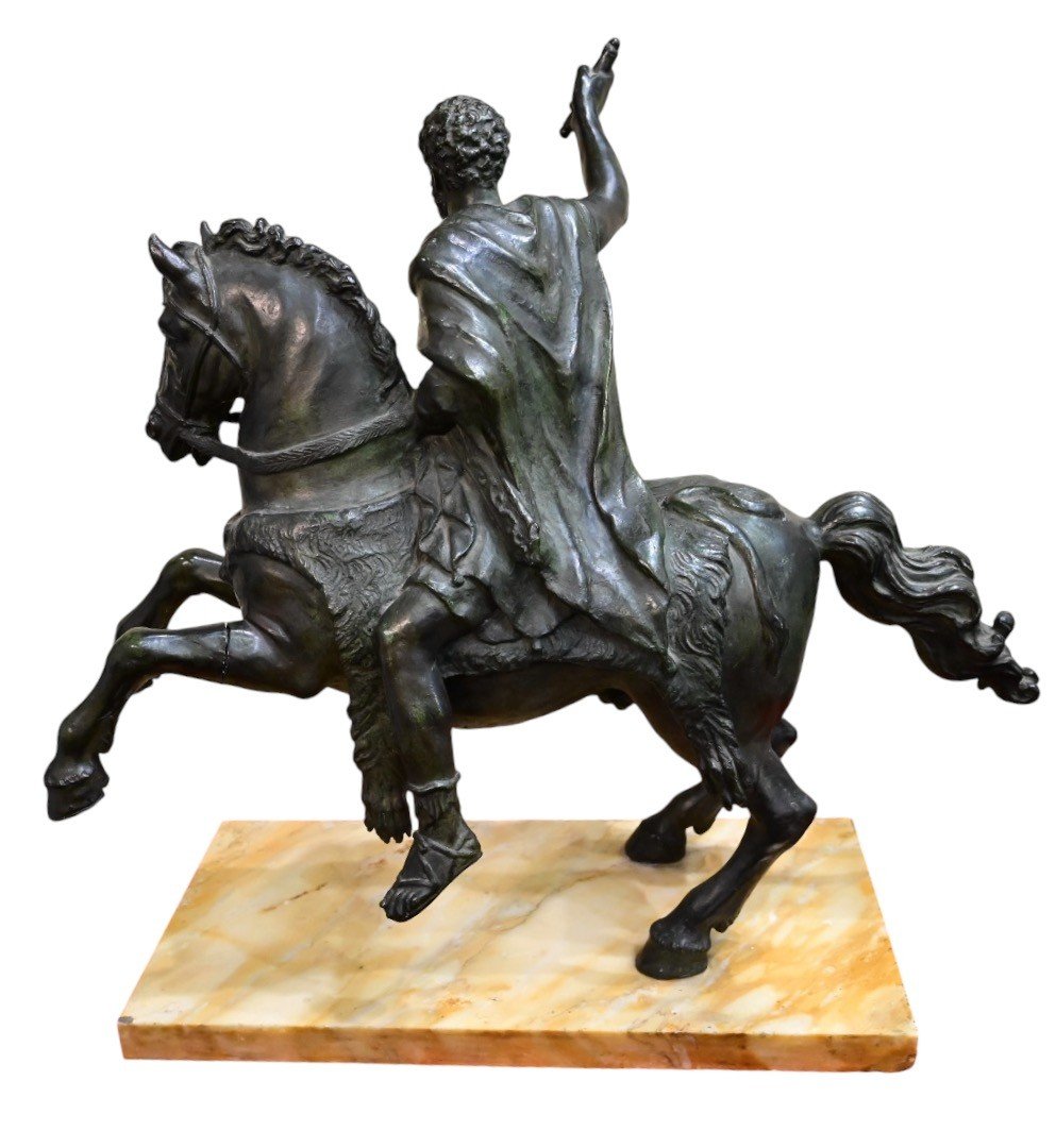 Bronze Sculpture Depicting Roman Emperor On Horseback - Italy Late 19th Century-photo-1